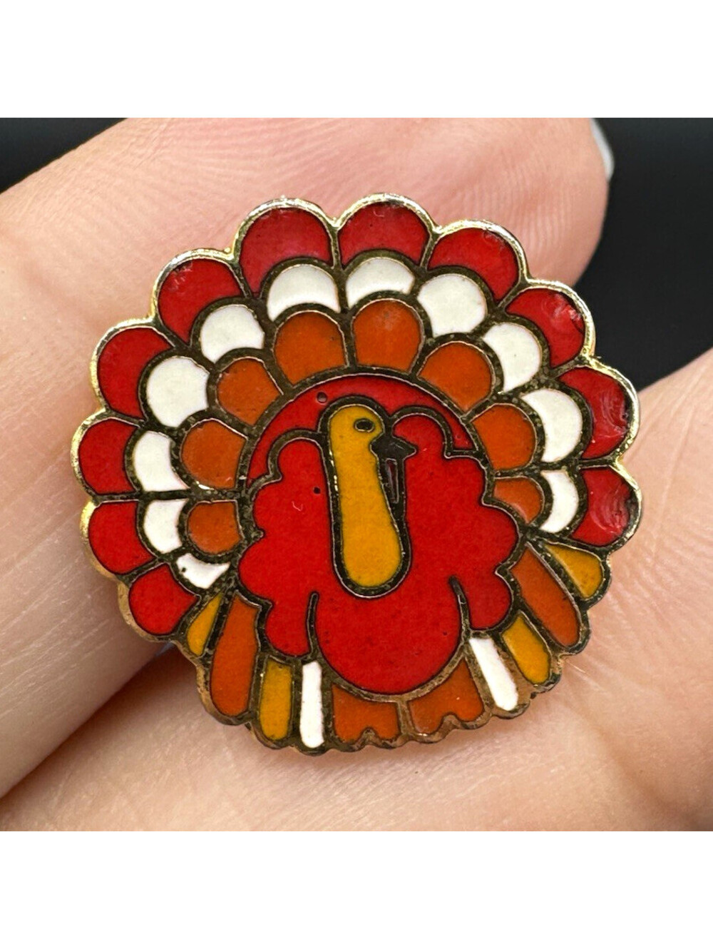 Vintage 1987 Hallmark Turkey Pin Brooch Thanksgiving Enamel Gold Tone